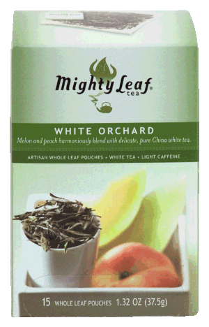 Mighty Leaf White Orchard melon and peach blend, China white tea, 15-whole leaf pouches 1.32 ounce