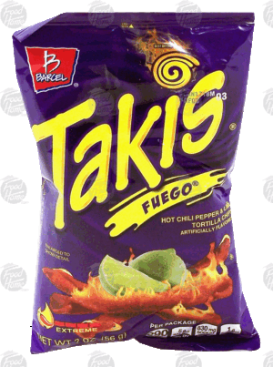 Barcel Takis Fuego; hot chili pepper & lime tortilla chips 2 ounce