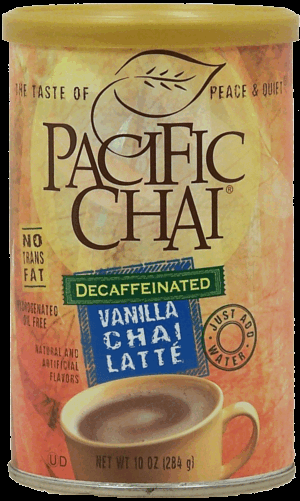 Pacific Chai vanilla chai latte, decaffeinated, just add water 10 ounce
