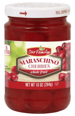 Our Family maraschino cherries, whole fruit 10 ounce
