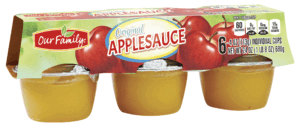 Our Family applesauce, original, 4-oz. plastic cups 6 pack