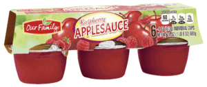 Our Family applesauce, raspberry, 4-oz. cups 6 pack