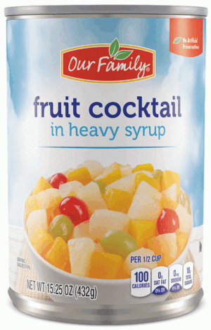 Our Family fruit cocktail in heavy syrup 15.25 ounce