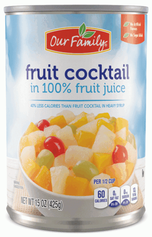 Our Family fruit cocktail in pear juice 15 ounce