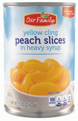 Our Family peaches in heavy syrup, sliced 15.25 ounce