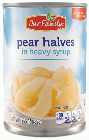 Our Family pear halves in heavy syrup 15.25 ounce