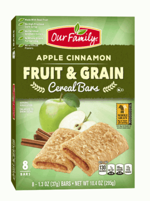 Our Family Fruit & Grain apple cinnamon cereal bars, 8-count 10.4 ounce