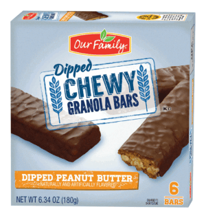 Our Family peanut butter granola bars dipped in chocolate, 6-bars 6.34 ounce