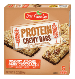 Our Family Protein peanut almond dark chocolate chewy bars, 5-count 7 ounce