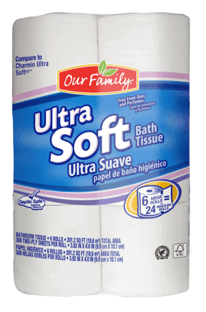 Our Family Ultra Soft bath tissue, 308 2-ply sheets 6 count