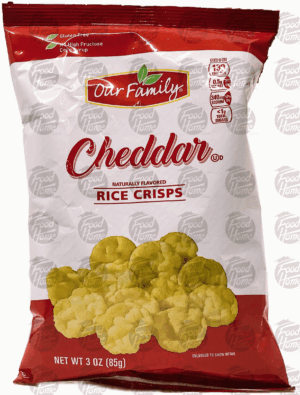 Our Family cheddar rice crisps, bag 3 ounce