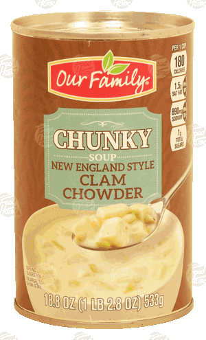 Our Family Chunky new england style clam chowder soup 18.8 ounce