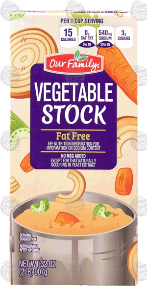 Our Family vegetable stock, fat-free 32 ounce