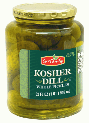 Our Family kosher dill whole pickles 32 fluid ounce