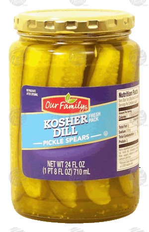 Our Family kosher dill, pickle spears 24 fluid ounce