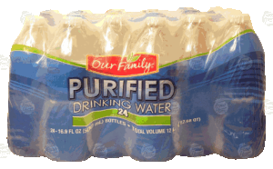 Our Family purified drinking water, 1/2-liter plastic bottles 24 pack