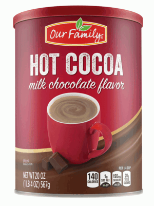 Our Family hot cocoa with chocolate flavor powder mix 20 ounce