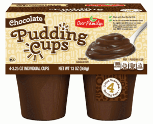 Our Family chocolate pudding cups, 3.25-oz. 13 ounce