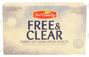 Our Family fabric softener dryer sheets, free & clear 120 count