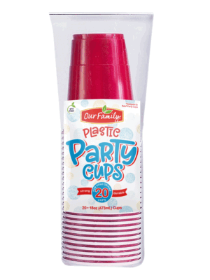 Our Family Big Drink plastic party cups, 16-oz. 20 count