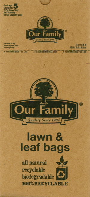 Our Family paper bags, self standing, heavy duty, 30-gallon capacity 5 count