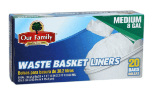 Our Family medium garbage bags, twist tie, 8-gallon 20 count