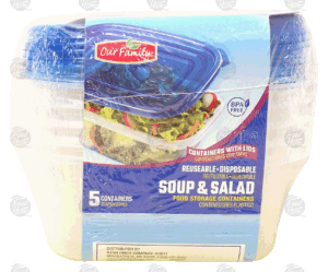 Our Family soup & salad food storage containers & lids, 3-cups 5 pack