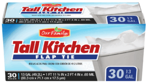 Our Family tall kitchen trash bags, flap tie, 13-gallon 30 count