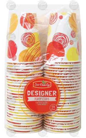 Our Family Designer paper cups for cold drinks, 9-fl. oz. 54 count