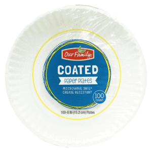 Our Family coated paper plates, 6-inch size 100 count