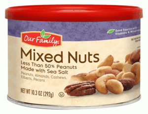 Our Family mixed nuts, less than 50% peanuts with sea salt 10.3 ounce