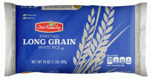 Our Family white rice, long grain enriched 16 ounce