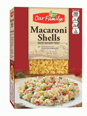 Our Family macaroni shells, small 16 ounce