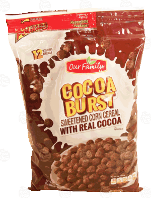 Our Family Cocoa Burst sweetened corn cereal with real cocoa 32 ounce