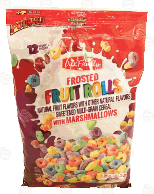 Our Family Fruit Rolls fruit flavors sweetened multi-grain cereal with marshmallows 28 ounce