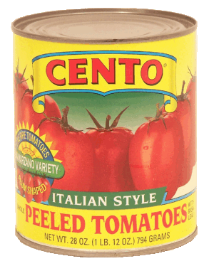 Cento italian style peeled tomatoes with basil leaf, plum shaped 28 ounce