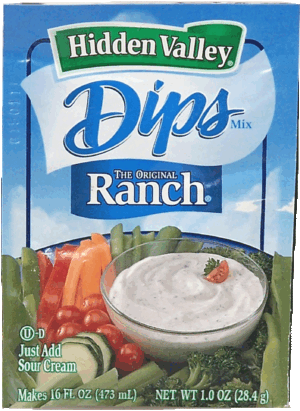 Hidden Valley Dips original ranch dip dry mix just add sour cream makes 16 fl. oz. 1 ounce