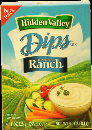 Hidden Valley Dips original ranch mix, just add sour cream, 4-envelopes 4 ounce