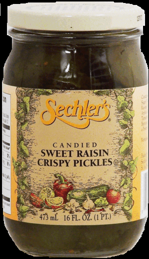 Sechler's candied sweet raisin crispy pickles 16 fluid ounce