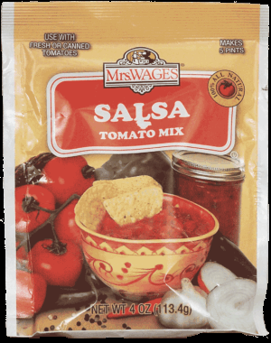 Mrs. Wage's salsa tomato mix use with fresh or canned tomatoes, makes 5 pints 4 ounce