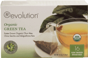 Revolution organic green tea, estate grown chun mee, china sencha and indulgashinna teas, 16 flow through bags 1.24 ounce