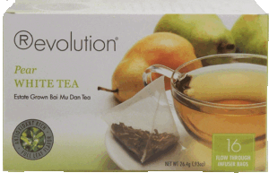 Revolution pear white tea, estate grown bai mu don tea, 16 flow through infuser bags 0.93 ounce