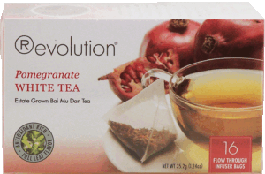 Revolution pomegranate white tea, estate grown bai mu dan tea, 16-flow through infuser bags 1.24 ounce