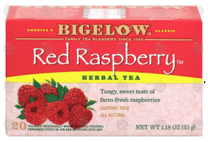 Bigelow red raspberry herbal tea, all natural, caffeine free 20 count