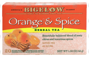 Bigelow orange & spice herbal tea, all natural, caffeine free 20 count
