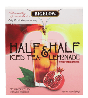 Bigelow Half & Half iced tea lemonade with pomegranate, 6 family size quart bags 3.29 ounce