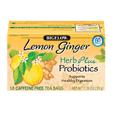 Bigelow Herb Plus lemon ginger tea with probiotics for healthy digestion, caffeine free, 18-bags 1.39 ounce