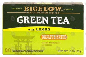 Bigelow green tea with lemon, natually decaffeinated, 20 tea bags 0.91 ounce