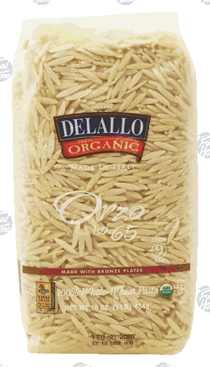 Delallo organic orzo no.65 wheat pasta 16 ounce