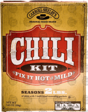 Carroll Shelby's chili kit, hot or mild, 3 individual seasoning packets 3.65 ounce